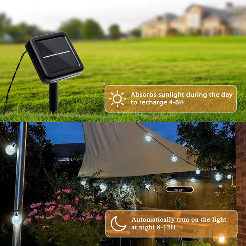 Galavasen 2x46FT 66LED 8Modes 2Pack(Pure Outdoor Solar String Lights, Crystal Solar Powered Christmas Fairy String