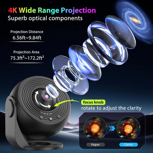 13 360 1/2h 3-Button Galaxy Projector for Bedroom, HD Image Star Projector Galaxy Light Adjustable Knob, Film Discs