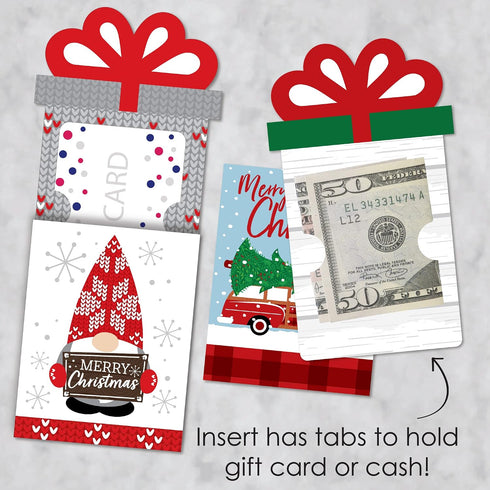 Set 8 Big Dot of Happiness Assorted Red and Green Holiday Cards, Christmas Money and Gift Card Sleeves, Nifty Gifty