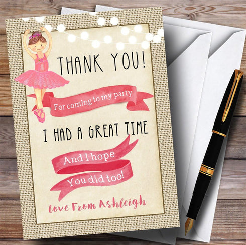 The Card Zoo Vintage Burlap Girls Pink Ballerina Ballet Party Thank You Cards