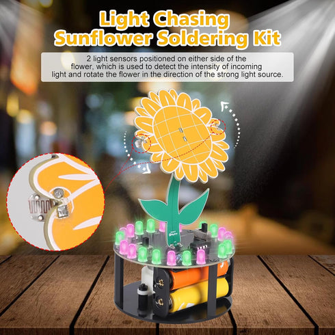 Sunflower Soldering Project, ICSTATION Light Chasing Sunflower Soldering Practice Kit with RGB LED Flashing Lights DIY