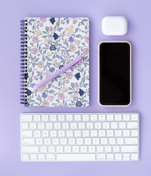 Steel Mill & Co Cute Floral Mini Spiral Notebook, 8.25" x 6.25" Journal with Durable Hardcover, 160 Lined Pages, Purple