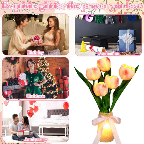 8 VIHOSE Tulip Flower Lamp Tulip Night Light with USB Rechargeable Lighting Modes Nightstand Lamp with Vase Birthday