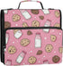 Fisyme 3 Cookies Cute Milk Bottles Zipper Binder Ring with Zipper and Shoulder Strap Large Capacity Multi-Pocket Binder
