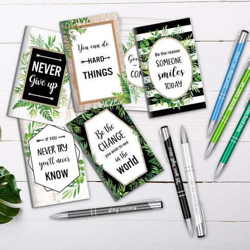 Geyee 24 Pcs Mini Motivational Pens, Inspirational Notepads, Bulk Appreciation Gifts, Funny Ballpoint Pen Set for
