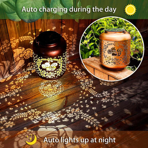 Squirrel Solar Lanterns Outdoor Waterproof Hanging Solar Lights Squirrel Gifts for Women Men Metal Decorative LED