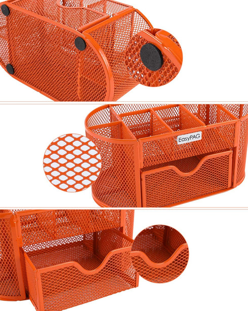EasyPAG Desk Organizer - Multi-functional Mesh Desktop Caddy with Drawer for Office Supplies, Orange