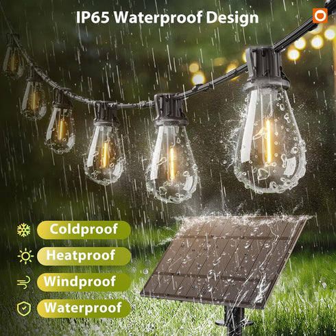 54FT(48FT+6) 16 Dimmable Bulbs addlon Solar String Lights Outdoor Waterproof with USB Port & Remote Control Solar Patio