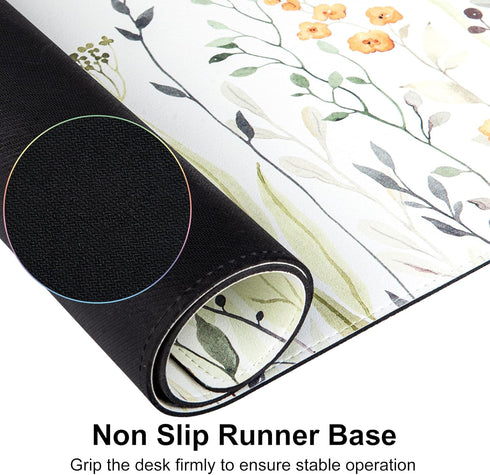 QIYI Large Mouse Pad for Desk, Floral Computer Desk Mat for Keyboard and Mouse, Non-Slip Rubber Base, Waterproof