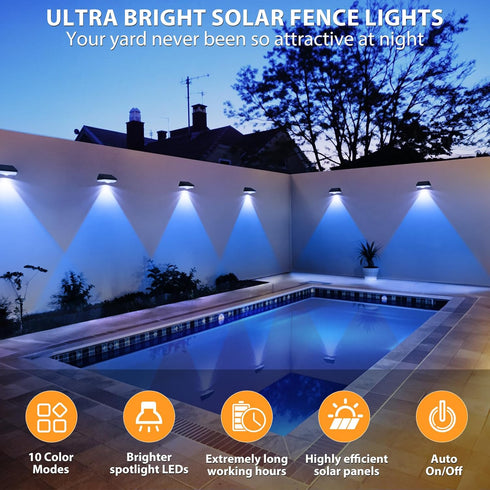 Lights,9 IP65 Outside/Patio/Backyard/Wall/Pool/Fence/Railing/Step(8Pack) Solar Fence Lighting Modes Color Changing Mode