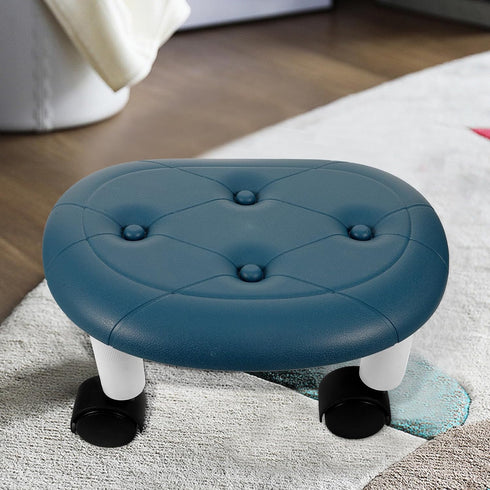 Blue Rolling Stool with Wheels - Compact and Portable Foot Rest