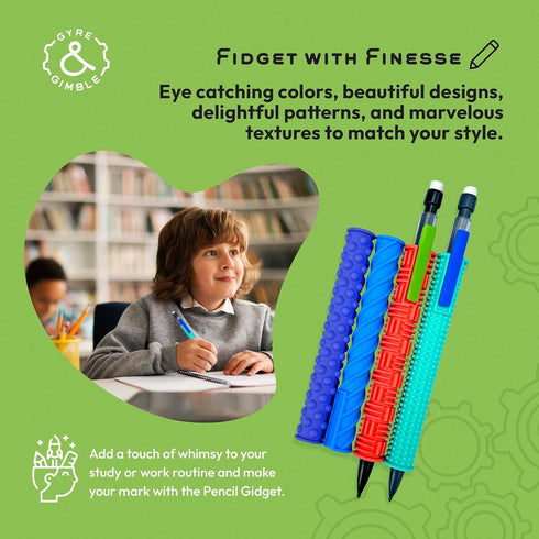 Pencil Gidgets Textured Silicone Pencil Sleeve for Fidgeting, 4 Sleeves & 2 Pencils for Focus and Tranquility