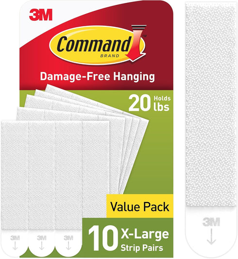 Command 20 lb XL Heavyweight Picture Hanging Strips, 10 Pairs for Damage-Free Home Decor, White Adhesive