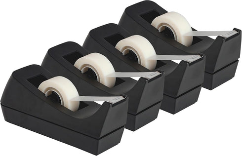Desktop Tape Dispenser 4-Pack with Non-Skid Base & 3 Extra Replacement Cores - Perfect for Office, Home, School