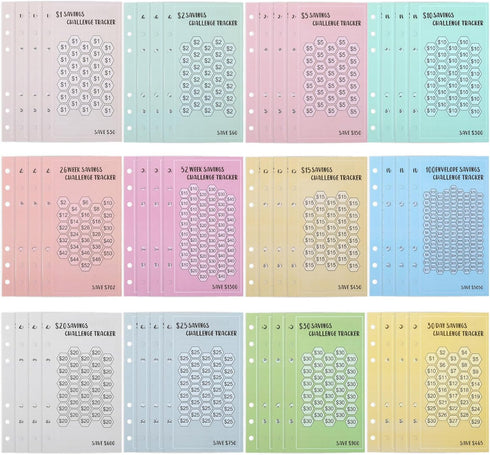 SynHHergyx 48 Sheets Money Saving Challenge Binder Trackers, 6 Ring A6 Binder Savings