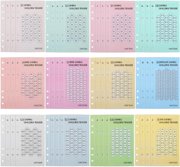 SynHHergyx 48 Sheets Money Saving Challenge Binder Trackers, 6 Ring A6 Binder Savings