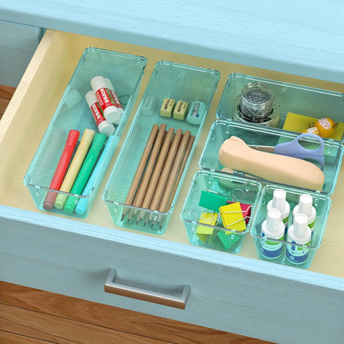 WOWBOX 12 Pack Clear Drawer Organizer Set, Acrylic Storage Trays for Makeup, Jewelries, Utensils, and Gadgets