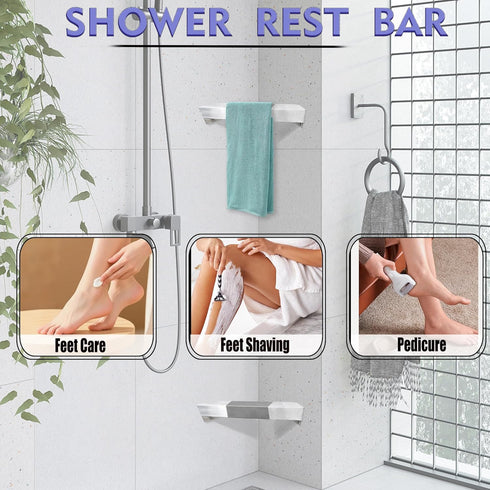 LIWEIKE Brushed Nickel Shower Foot Rest Bar Wall Mount Shower Stool for Shaving Legs Non-Slip Scrub Shower Foot Step