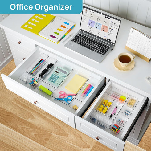 88PCS Set, 5-Size Vtopmart Clear Plastic Drawer Organizers Versatile Bathroom Drawer Organizer Trays, Storage Bins