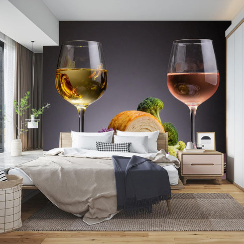 lnzCzhyre Custom Size Wall Sticker Mural Gourmet Meal with Wine and Broccoli for wall Decoration peelandstick wall