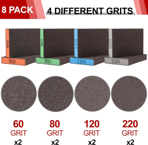 YNZDRWA 8 Pack 60/80/120/220 Sanding Sponge, Washable and Reusable Sanding Blocks for Drywall Wood Metal Furniture
