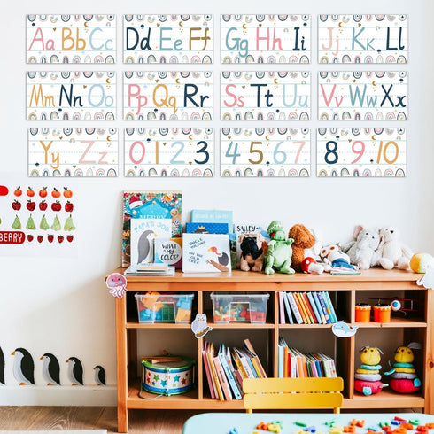 gisgfim 12 Pieces Alphabet Bulletin Board Strips Set, Boho Rainbow ABC Banner