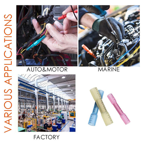 110pcs Heat Shrink Butt Connectors Kit, 26-10 Gauge Waterproof Insulated Electrical Quick Splice Wire Crimp Terminals