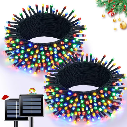 JMEXSUSS 2 Pack Solar String Light 100LED 32.8ft 8 Modes Solar Christmas