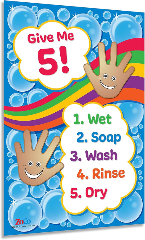 Safety Magnets ZOCO Handwashing Poster, Wash Your Hands Sign for Kids, Laminated 12x18, Classroom Decor