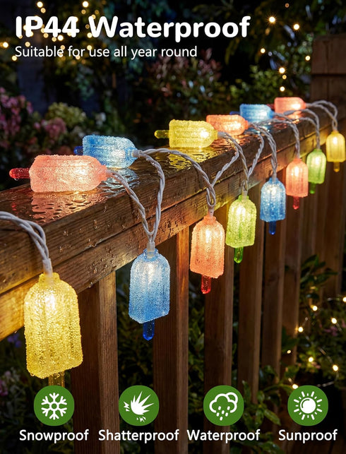 10 10 Bulbs, Summer LED Popsicle String Lights, Multicolor Ice Cream with Mini LED Indoor Outdoor Plug in Fairy Lights
