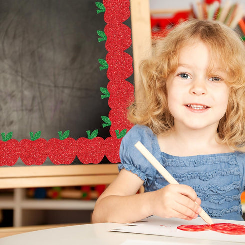 Whaline 65.6Ft Back to School Bulletin Board Border, Glitter Red Apple Die Cut Trim Roll for First Day of School