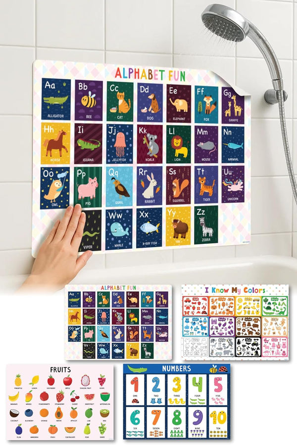 Bath Sensei Waterproof Learning Posters for Todders 1-3 Made in Japan Montessori Educational Bath