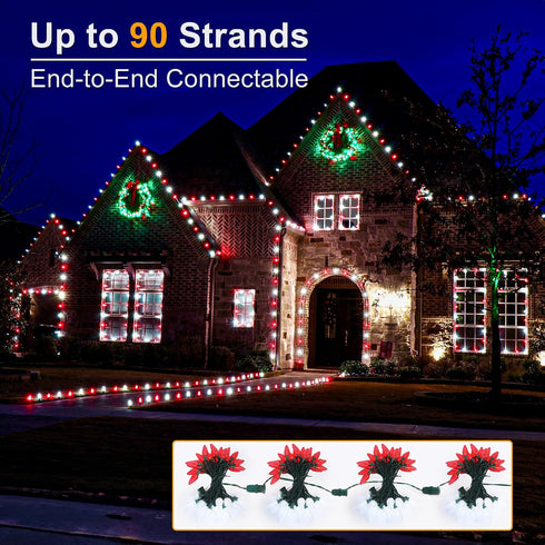 33ft 50 C9 Brizled Red & White Christmas Lights, LED Faceted String Lights Outdoor, Linkable Christmas Tree Light, UL
