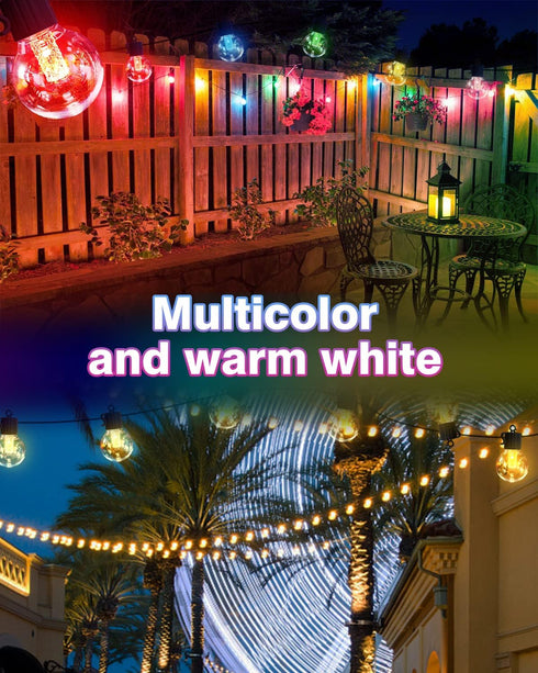 Waterproof,50FT 25LEDs G40 8 FREECUBE Solar String Lights Outdoor Warm White & Multicolor Hanging Lights Globe Solar