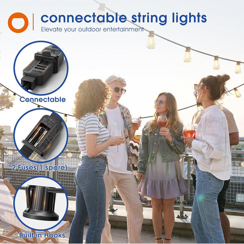 25FT 9 ST38 Bulbs(1 Dimmable 2200K addlon LED Outdoor String Lights Waterproof Patio Lights with Shatterproof