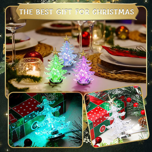 Glooglitter 8 7 Pcs LED Christmas Table Lights Lighted Tabletop Lights with USB Changing Colors Mini Christmas Tree