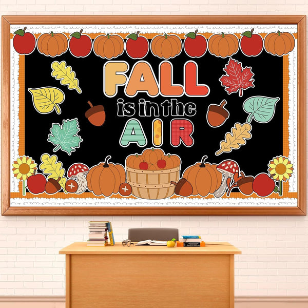 Fall Bulletin Board Decorations Set with Pumpkin Classroom Decors Autumn Maple Leaves for Thanksgiving