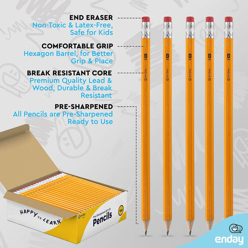 Enday #2 Pencils Bulk, 144 Pack, Pre-Sharpened Wood-Cased Pencils with Latex-Free Eraser Top