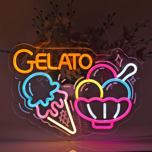 Dimmable,15.7511.8inches Gelato Neon Sign, Neon Lights Hanging Wall Art Decoration for Restaturant Shop Food Truck