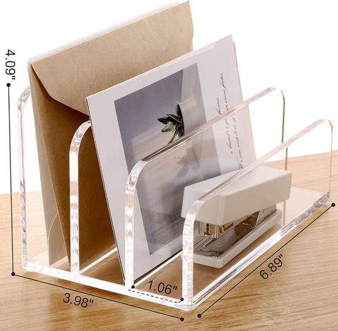 SANRUI Acrylic File Mail Desktop Organizer Sorters,3 Compartments Laddered Clear Desk Letter Organizer Office Document Sorter,Multifunction Envelope Folder Racks Holders for Office,Home, School by SANRUI