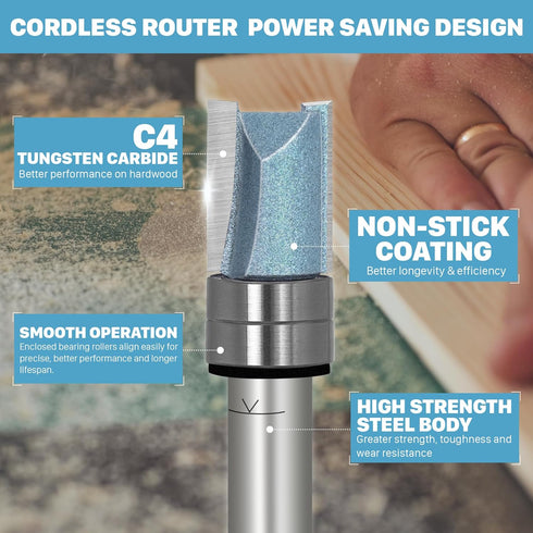 1/4" Wood,1/4"(Shank)*1/2"(Dia.)*1/2"(Depth) KEENTECH Router Bits Shank, Flush Trim Router Bit, Top Bearing Carbide