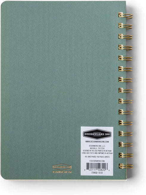 DesignWorks Ink A5 6" x 8.25" Juniper Green Textured Paper Notebook Journal with Gold Accents, Lined Pages, and Durable Spiral Binding for Work, Writing, Journaling by DesignWorks Ink