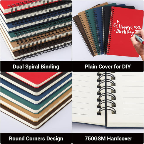 EUSOAR Spiral Ruled Notebook, A5, 6 Packs, 5.5x8.3, 120 Pages Lined Travel Writing Notebooks, Memo Notepad
