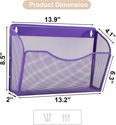 EASEPRES Wall File Holder Organizer, Purple 3 Pockets Hanging File Organizer for Home Office Supplies