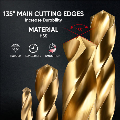 amoolo Hex Shank Drill Bit Set, 13 Pcs + 3 Free, Premium HSS Titanium Impact Bits for Wood, Steel, Metal