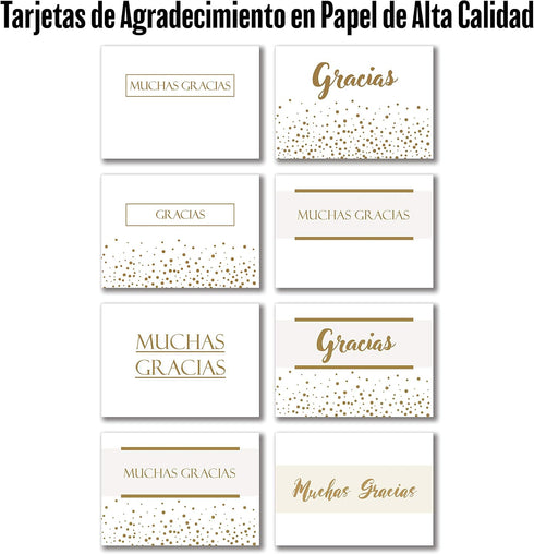 Shimmering 8 Pack 48 Spanish Gold Thank You Cards - Unique Designs