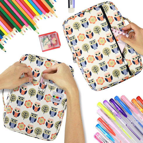 YOUSHARES 220 Slots Colored Pencil Case Organizer with Zipper, Cartoon Owl Design