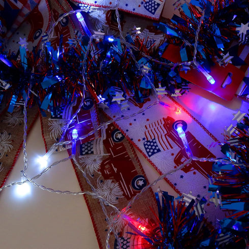YAOZHOU 200LED 4th of July Decorations, Red White and Blue String Lights for Christmas, Independence Day, Bedroom,