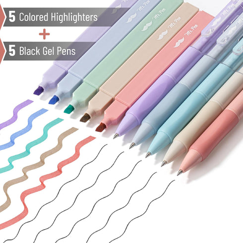 Mr. Pen Aesthetic Highlighters and Gel Pens, 10 Pack, Pastel Colors, No Bleed for Bible Study