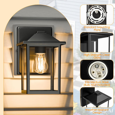 MATAMEYE Outdoor Wall Lantern, Exterior Waterproof Wall Sconce Light Fixture, Black Front Door Mounted Lighting